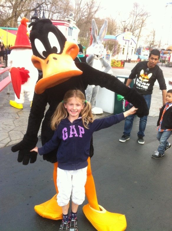 Daffy, with man in a duck suit